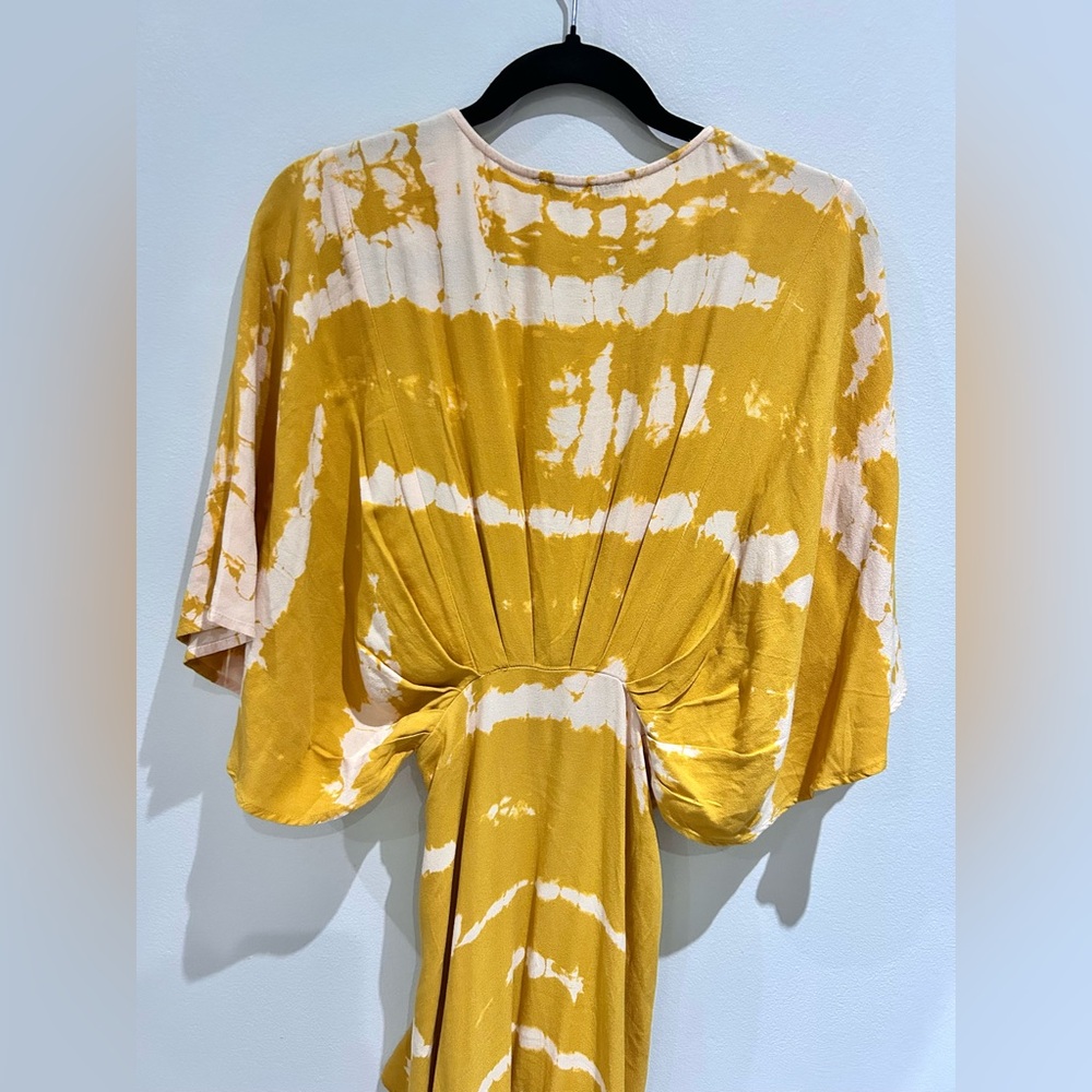 Yellow Tie-Dye High-Low Boho Maxi Dress- Size S-100% Rayon - Picture 5 of 8